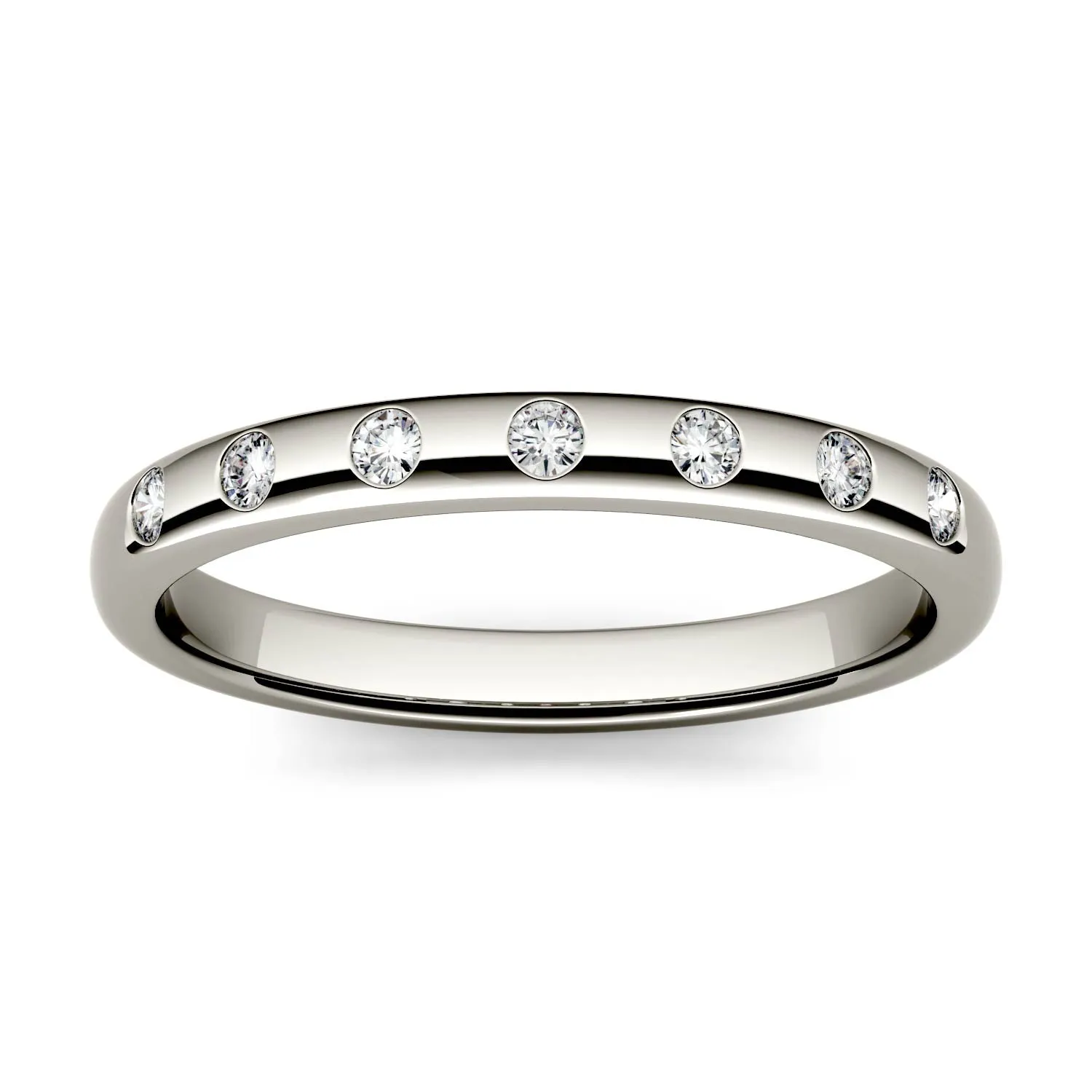 0.11 CTW DEW Round Moissanite Stackable Ring in 14K White Gold