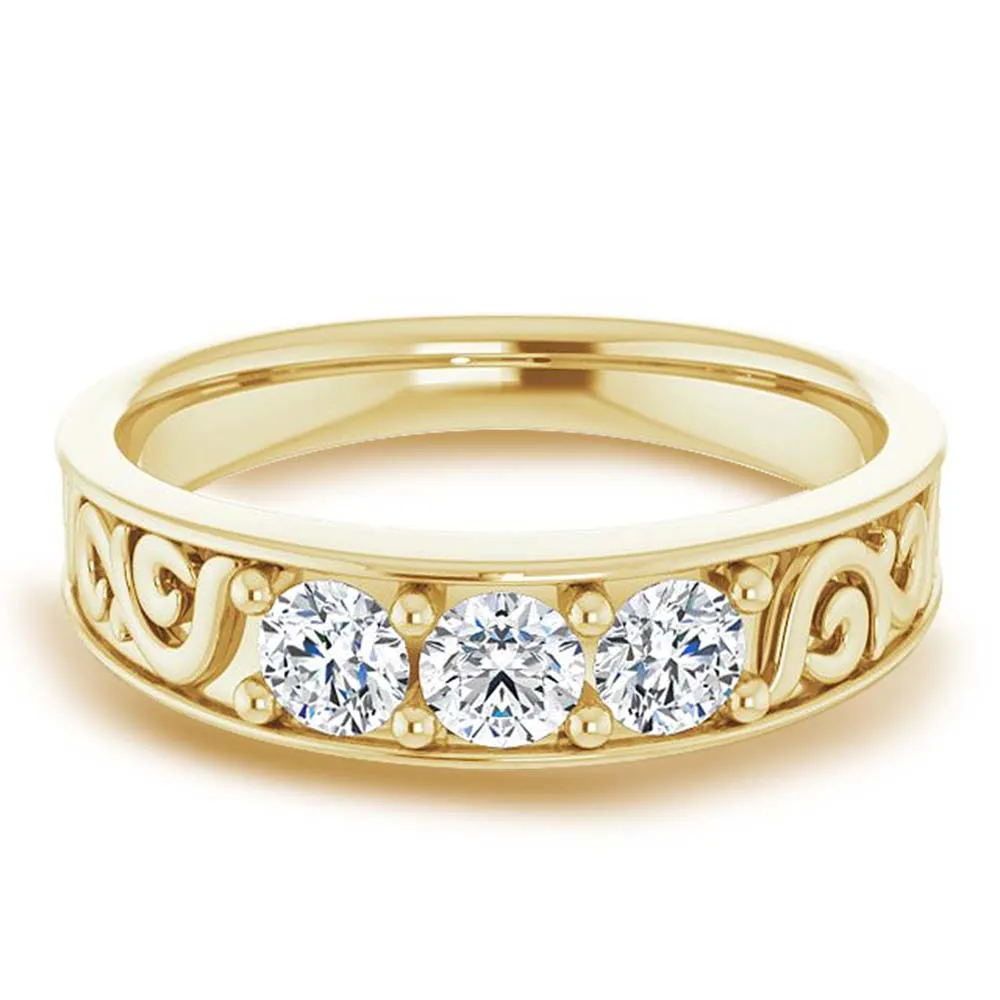 0.75 ctw Round Diamond Filigree Accent Men's Ring Vintage Inspired