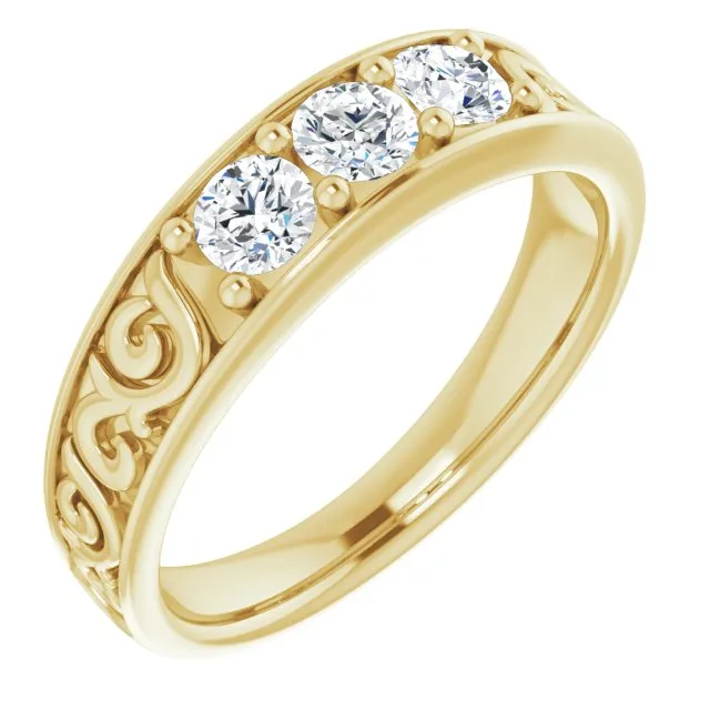 0.75 ctw Round Diamond Filigree Accent Men's Ring Vintage Inspired