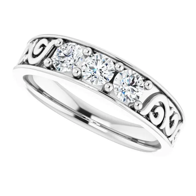 0.75 ctw Round Diamond Filigree Accent Men's Ring Vintage Inspired