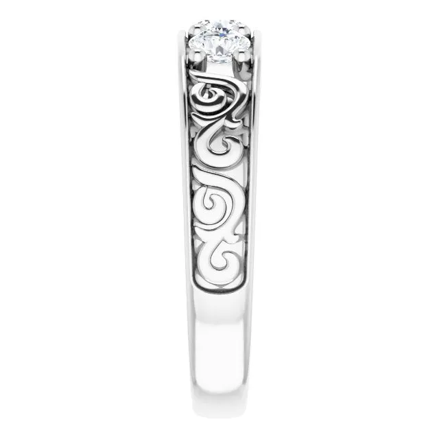 0.75 ctw Round Diamond Filigree Accent Men's Ring Vintage Inspired
