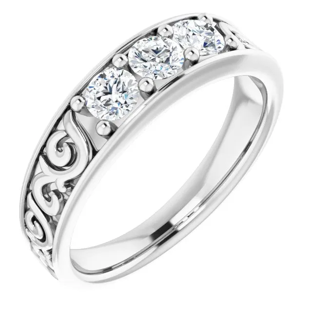 0.75 ctw Round Diamond Filigree Accent Men's Ring Vintage Inspired