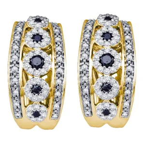 10k Yellow Gold Black Color Enhanced Diamond CocKail Omega-back Luxury Hoop Earrings 3/4 Cttw