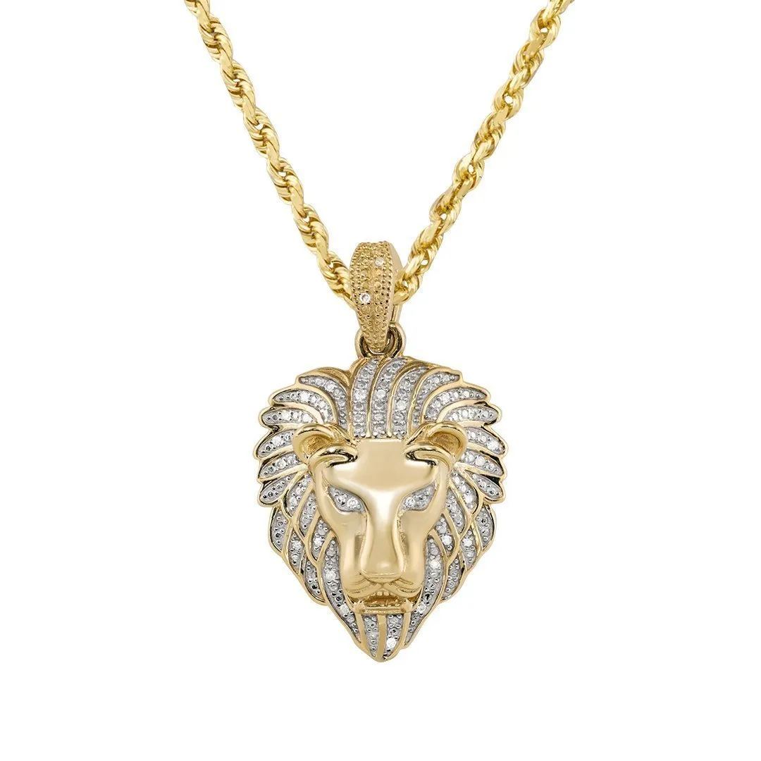 10k Yellow Gold Diamond Lion Pendant 0.35 Ctw