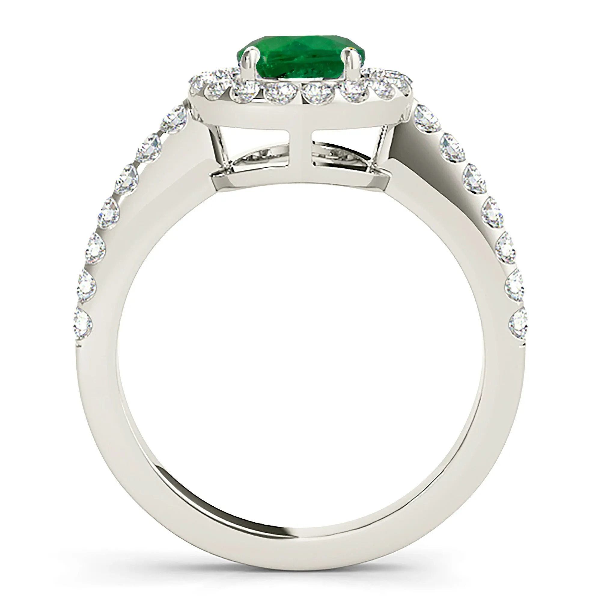 1.15 ct. Genuine Emerald Ring With Halo And Thin Diamond Shank