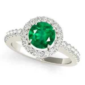1.15 ct. Genuine Emerald Ring With Halo And Thin Diamond Shank