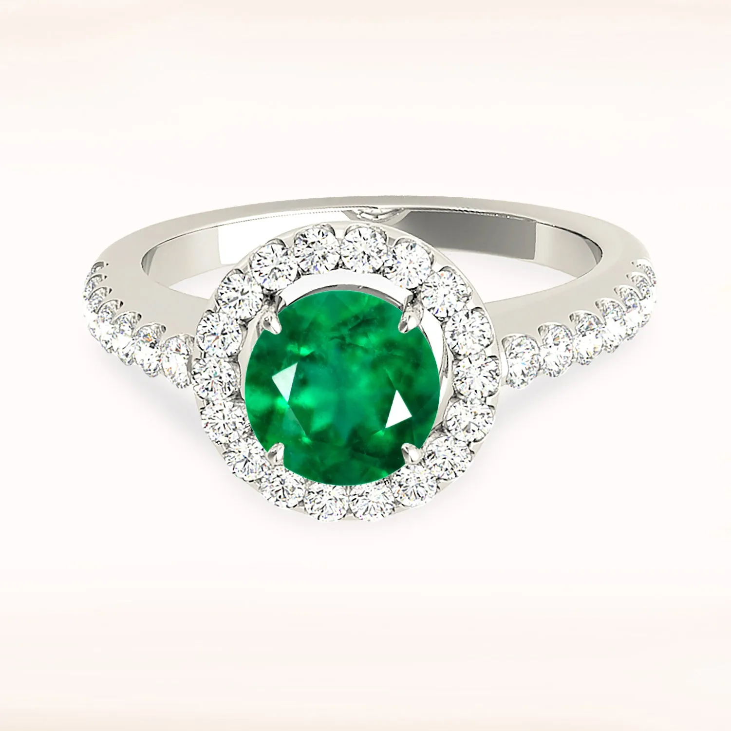 1.15 ct. Genuine Emerald Ring With Halo And Thin Diamond Shank