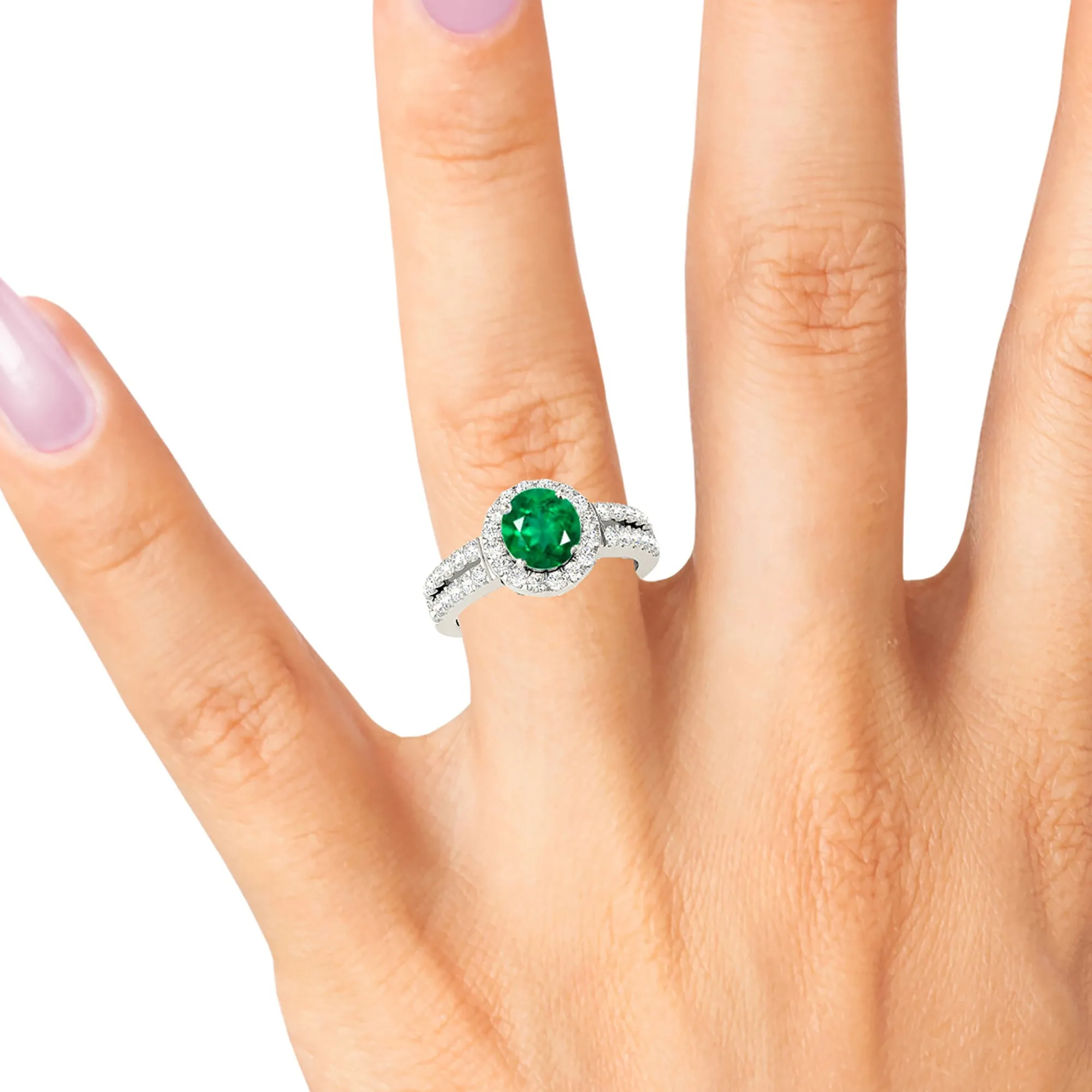 1.15 ct. Genuine Emerald Ring With Halo , Split Diamond Shank