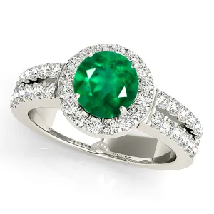 1.15 ct. Genuine Emerald Ring With Halo , Split Diamond Shank