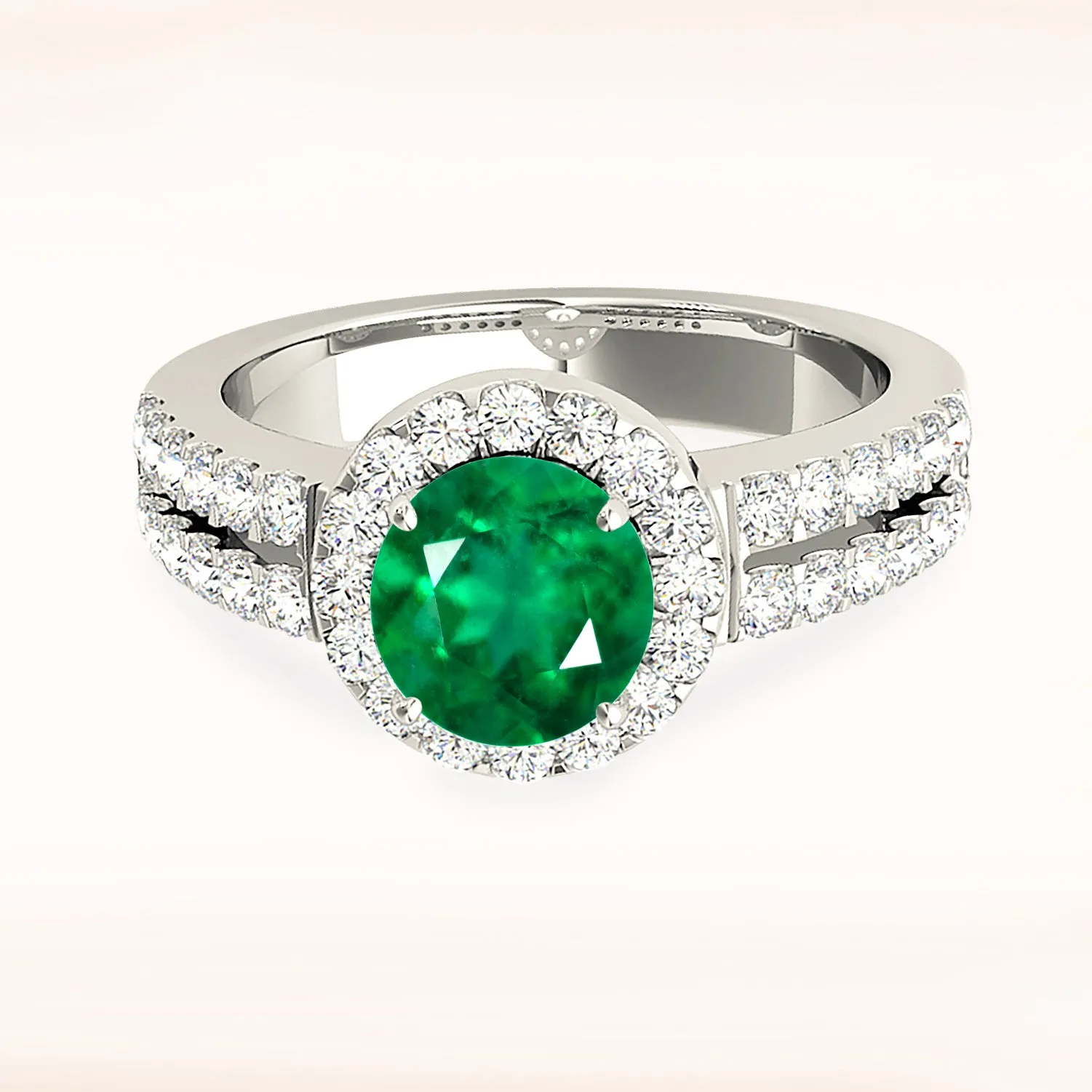 1.15 ct. Genuine Emerald Ring With Halo , Split Diamond Shank