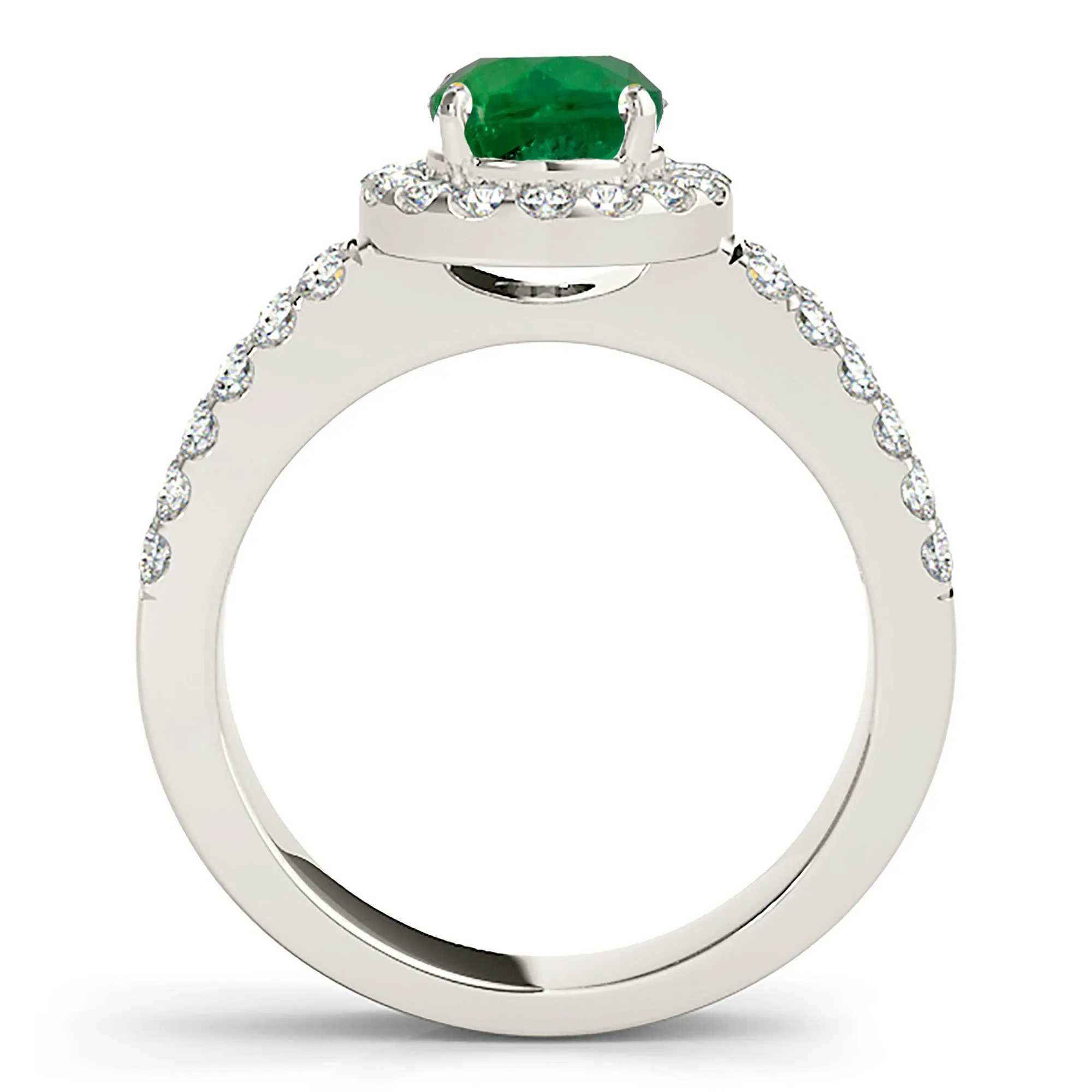 1.15 ct. Genuine Emerald Ring With Halo , Split Diamond Shank
