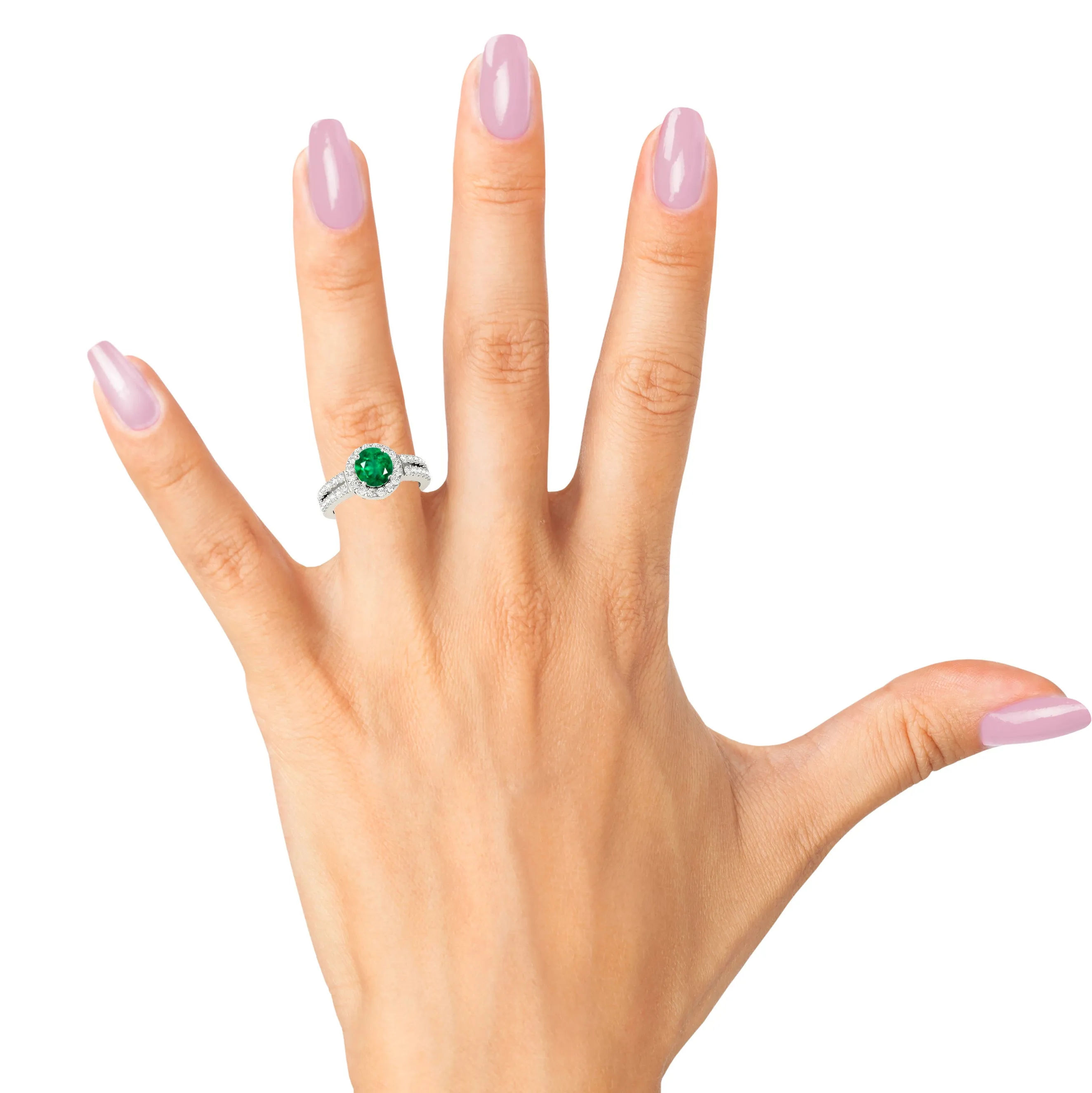 1.15 ct. Genuine Emerald Ring With Halo , Split Diamond Shank