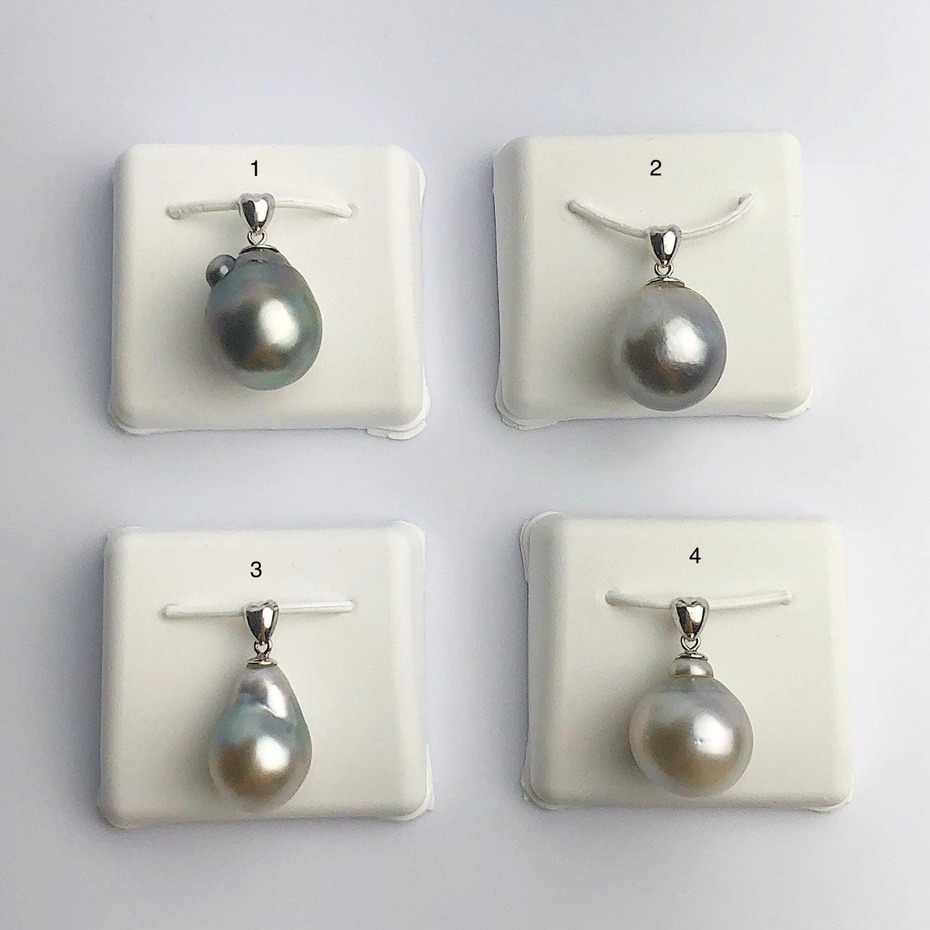 12-14mm Tahitian Pearl Pendants on 925 Sterling Silver (491 No. 1-4)