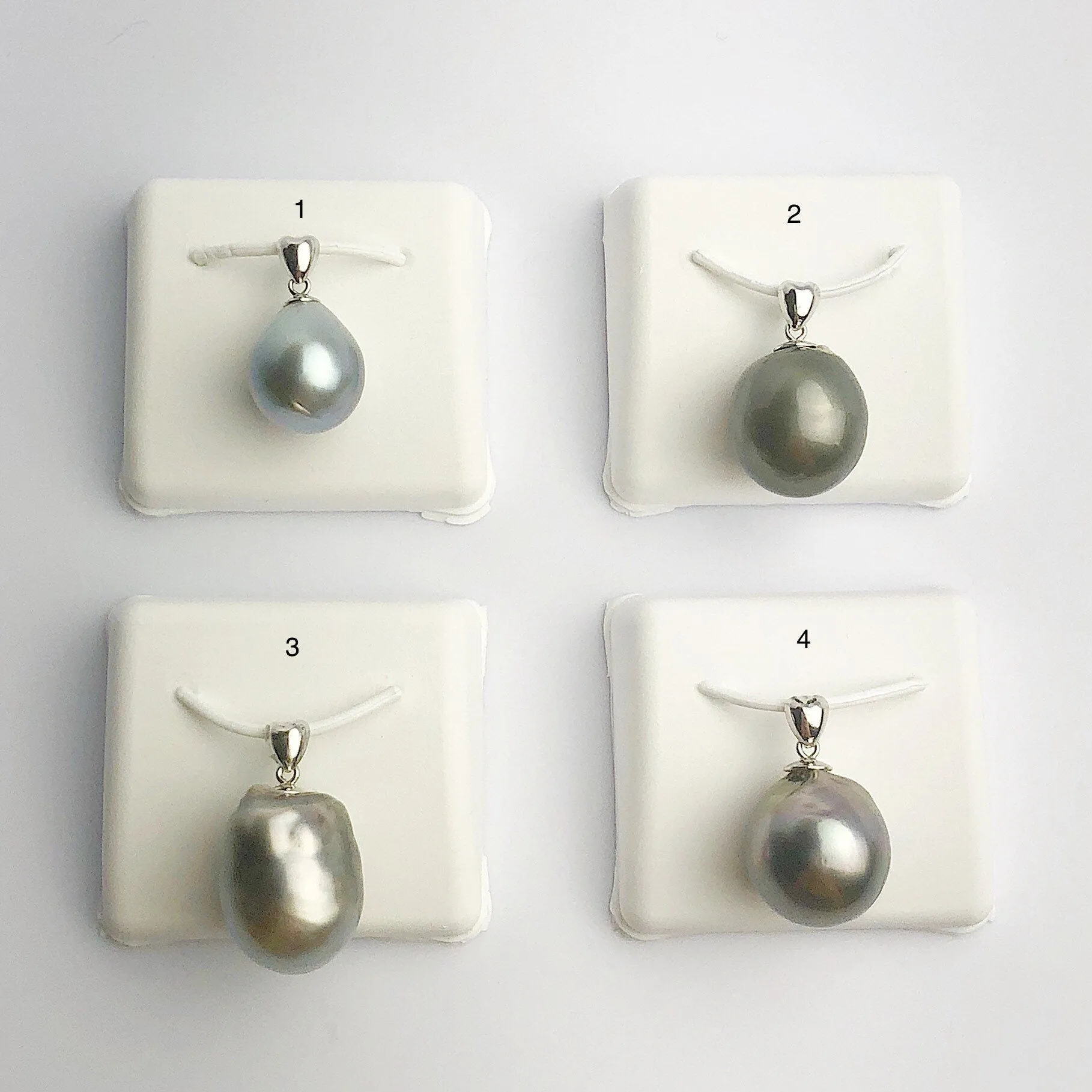 12-14mm Tahitian Pearl Pendants on 925 Sterling Silver (493 No. 1-4)