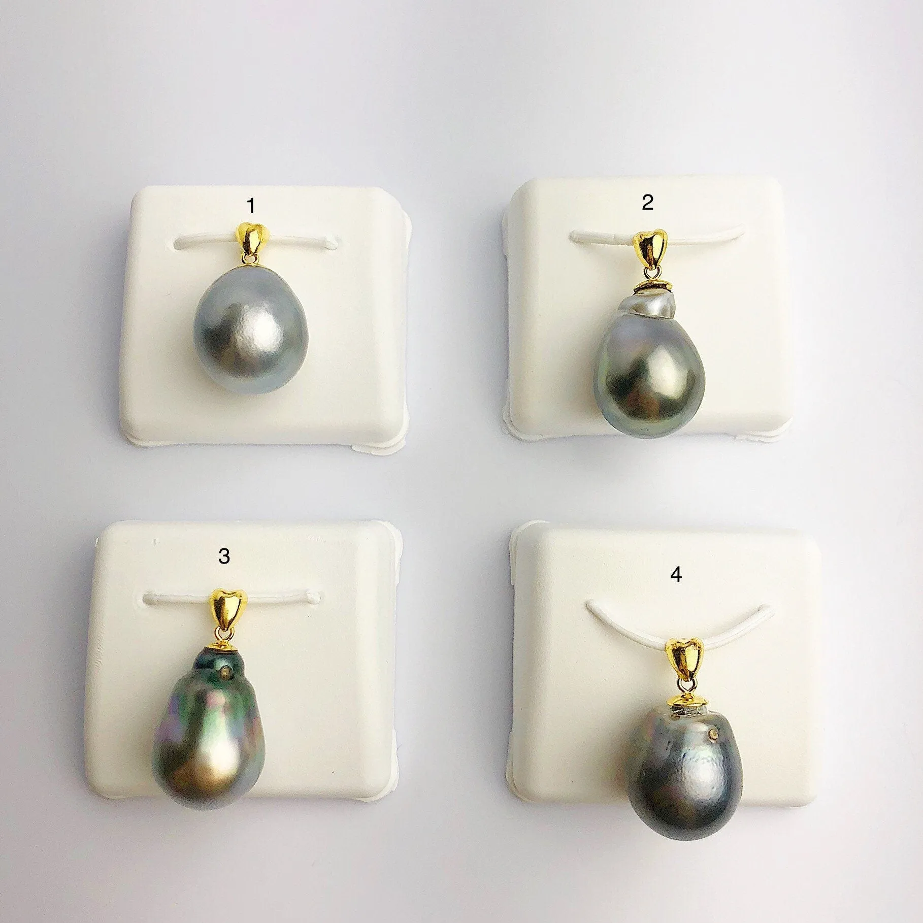 13-14mm Tahitian Pearl Pendants on 18K Gold Plated Sterling Silver (451 No. 1-4)
