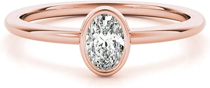 1/3 CT. Certified Oval Diamond Bezel-Set Solitaire Engagement Ring in 14K Gold H-I / VS2-SI1) / from our Luxury Collection
