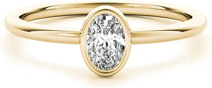 1/3 CT. Certified Oval Diamond Bezel-Set Solitaire Engagement Ring in 14K Gold H-I / VS2-SI1) / from our Luxury Collection