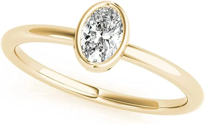 1/3 CT. Certified Oval Diamond Bezel-Set Solitaire Engagement Ring in 14K Gold H-I / VS2-SI1) / from our Luxury Collection