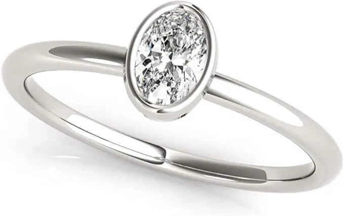 1/3 CT. Certified Oval Diamond Bezel-Set Solitaire Engagement Ring in 14K Gold H-I / VS2-SI1) / from our Luxury Collection