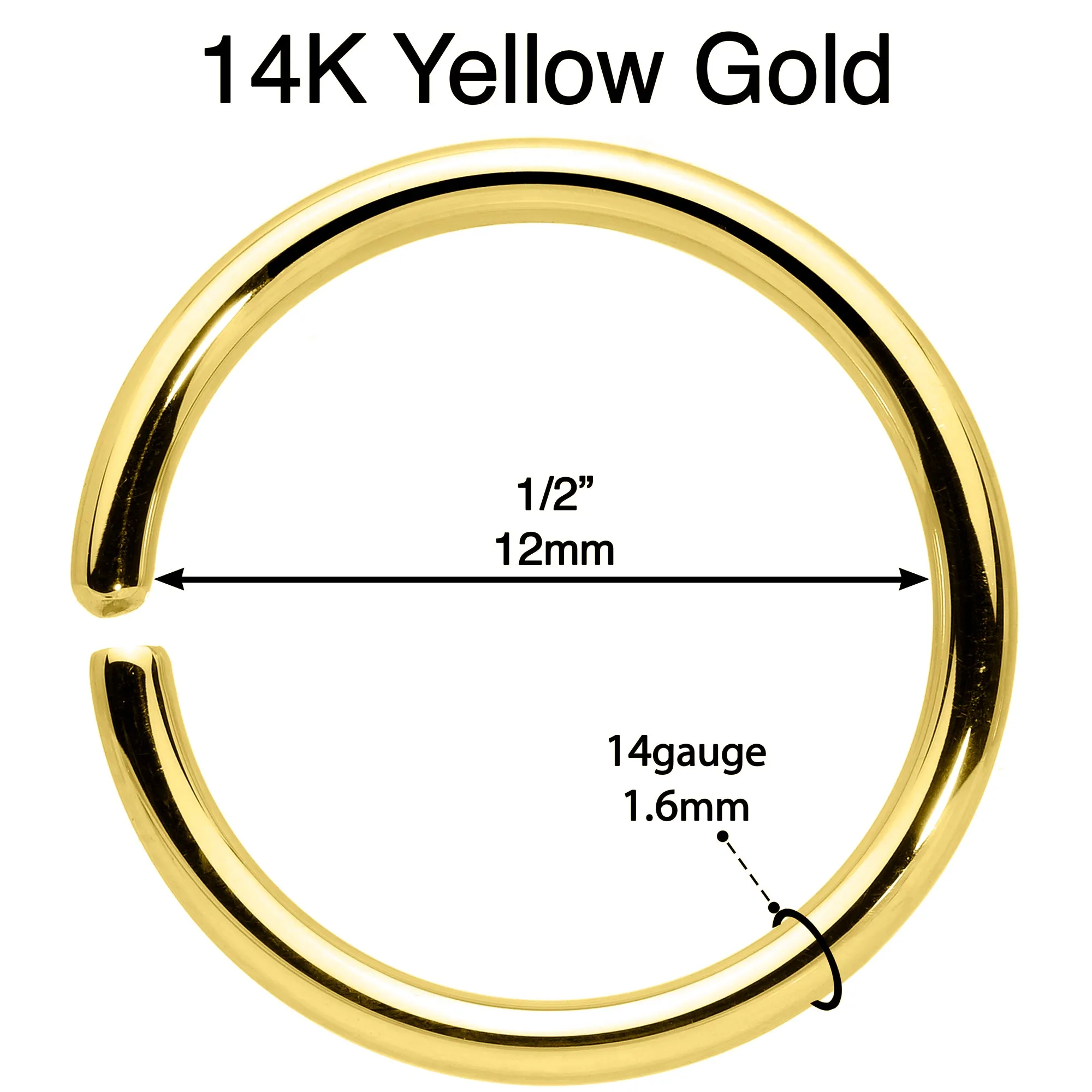 14 Gauge 1/2 Handcrafted Solid 14k Yellow Gold Seamless Circular Ring