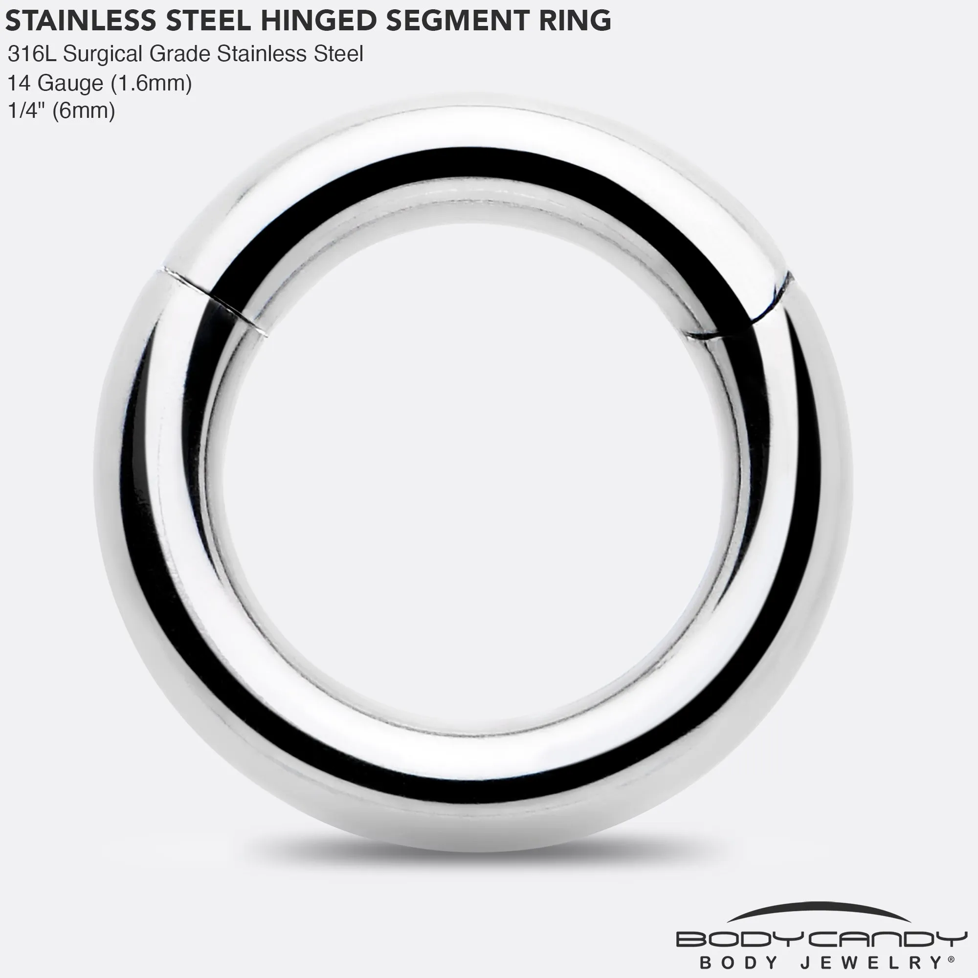 14 Gauge 1/4 316L Surgical Steel Precision Hinged Segment Hoop