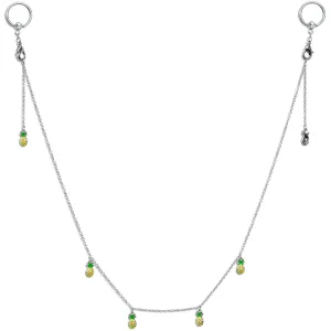 14 Gauge 9/16 Clear Gem Pineapple BCR Captive Ring Dangle Nipple Chain