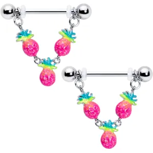14 Gauge 9/16 Hot Tropical Pineapple Dangle Barbell Nipple Ring Set