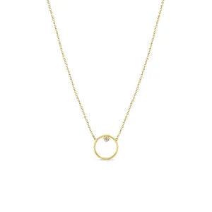 14k Circle Prong Diamond Necklace