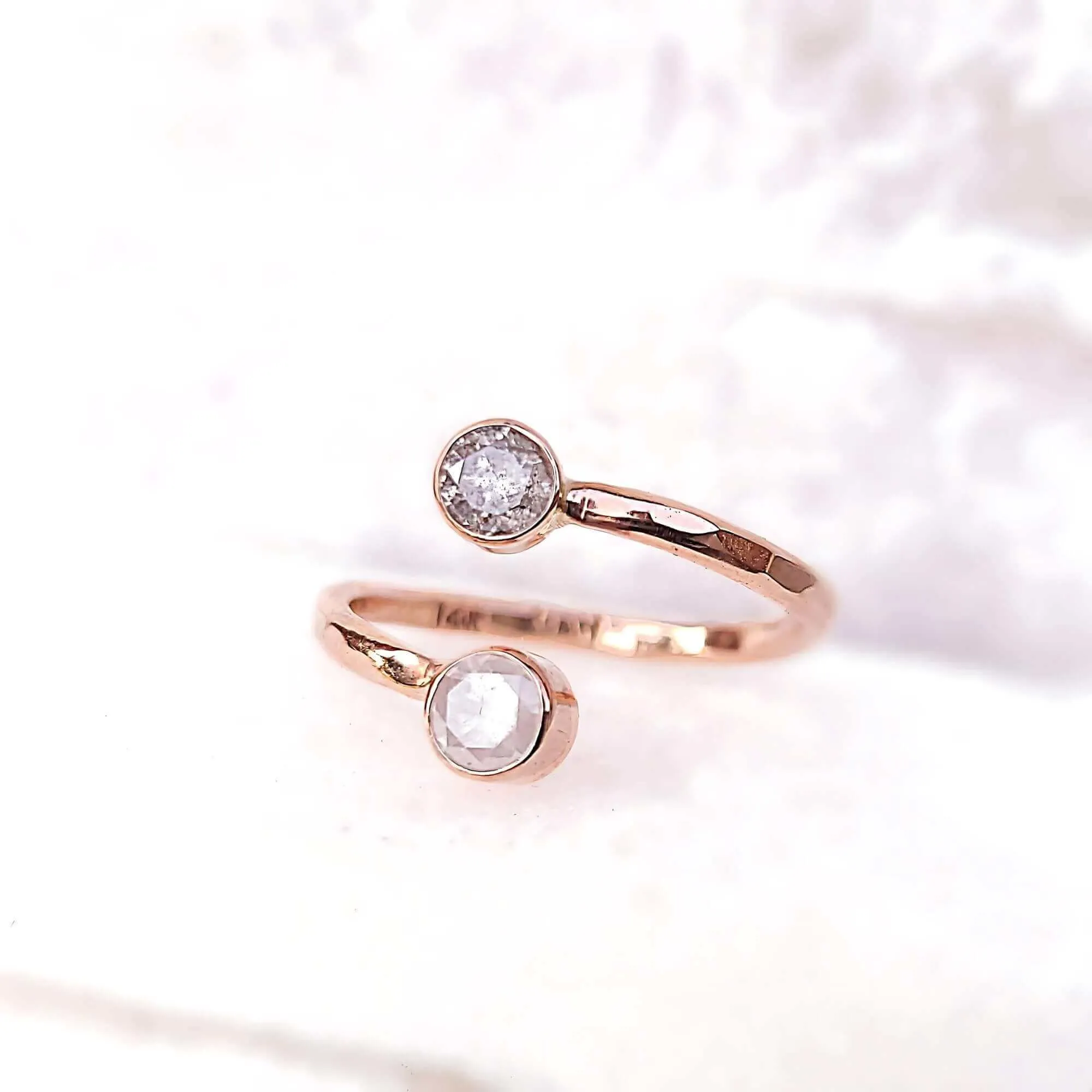 14K Diamond Bypass Ring in Rose Gold - Size 8