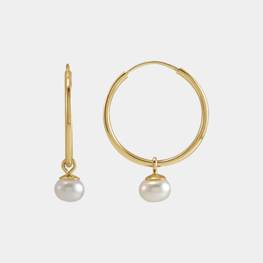 14K Freshwater Cultured Pearl Hoops