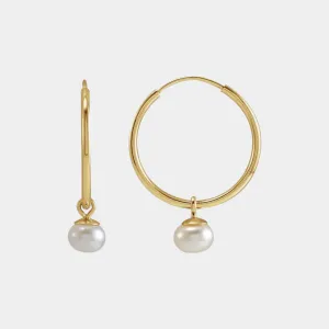 14K Freshwater Cultured Pearl Hoops