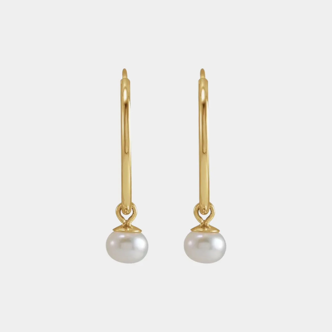 14K Freshwater Cultured Pearl Hoops
