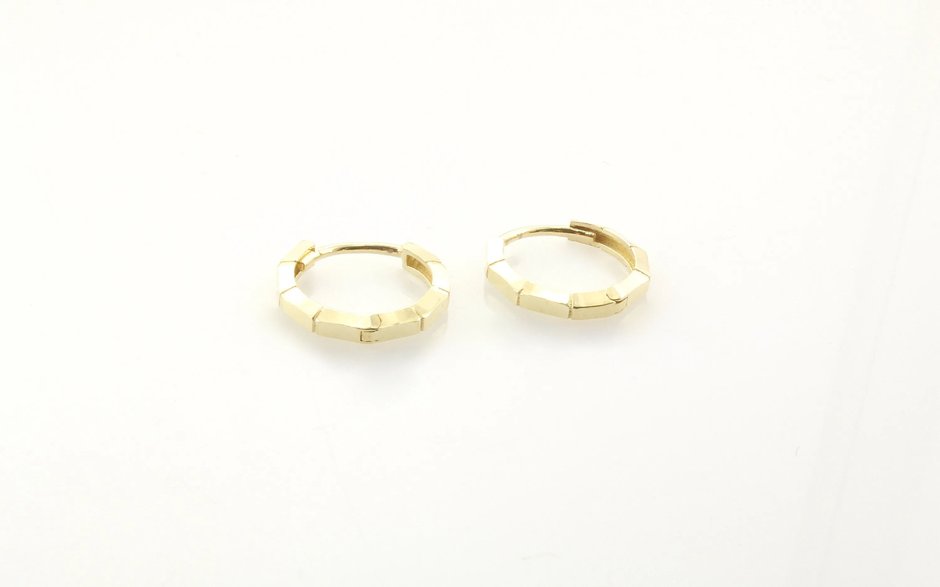 14k Gold 10MM x 2MM Faceted Huggie Hoop Earrings