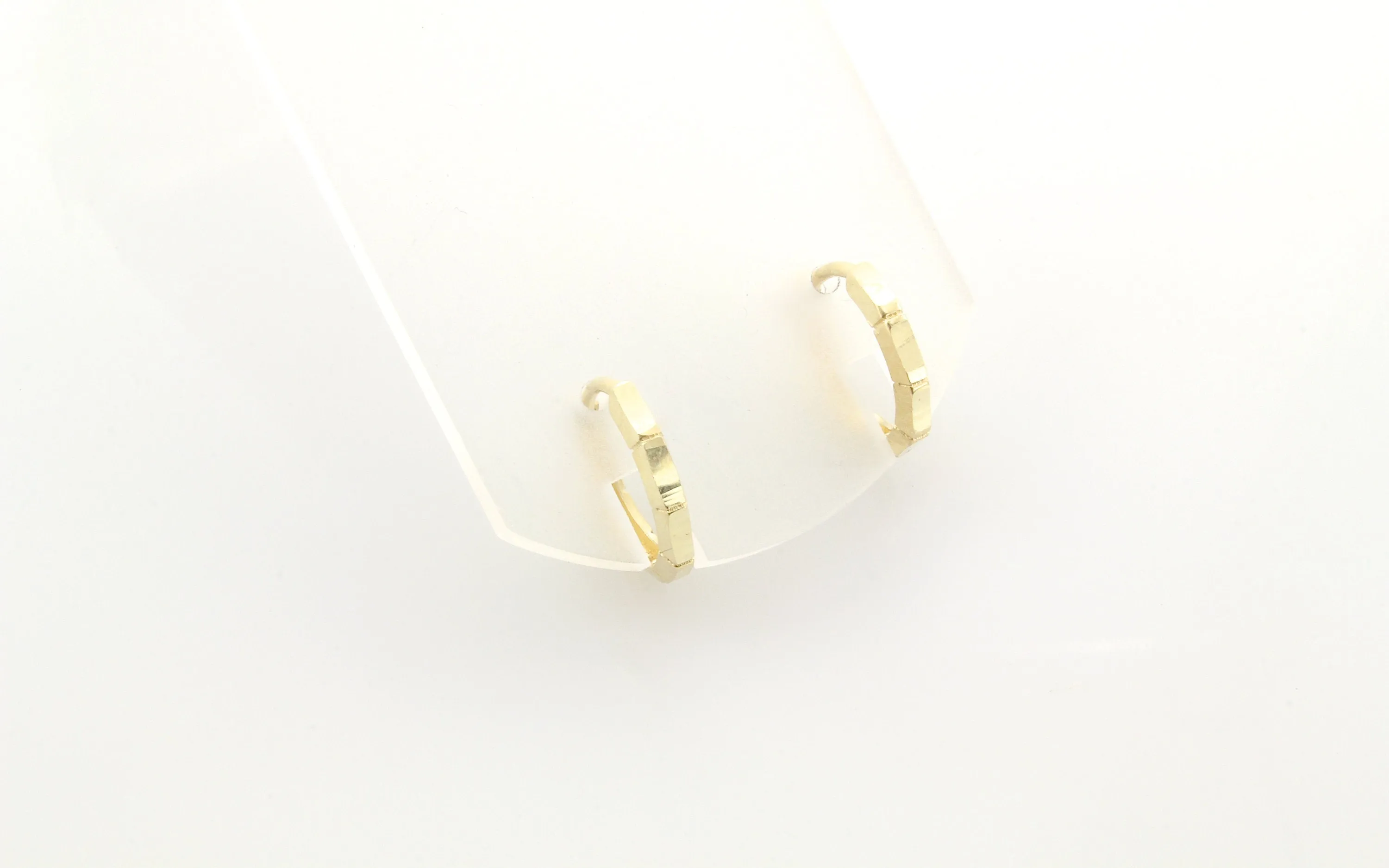 14k Gold 10MM x 2MM Faceted Huggie Hoop Earrings