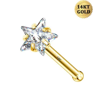 14K Gold 20G Tiny Star CZ Nose Stud