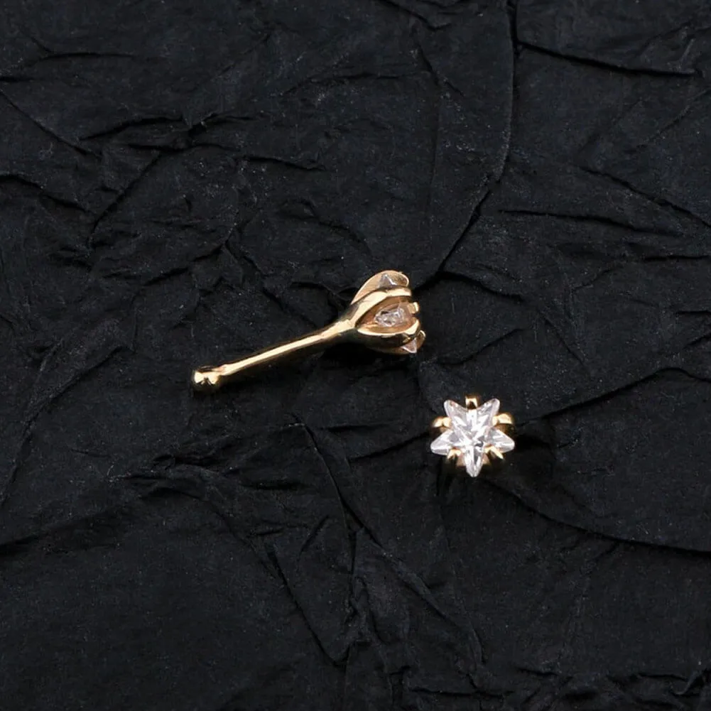 14K Gold 20G Tiny Star CZ Nose Stud