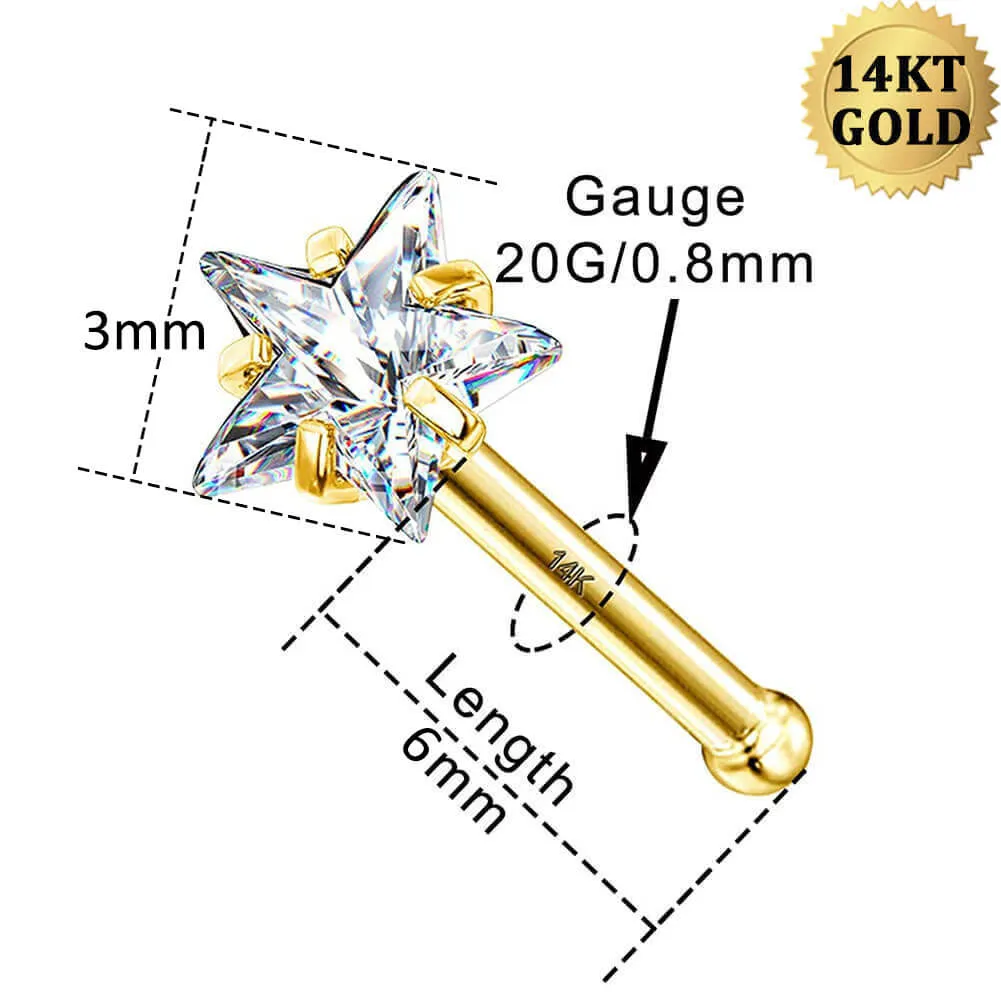 14K Gold 20G Tiny Star CZ Nose Stud