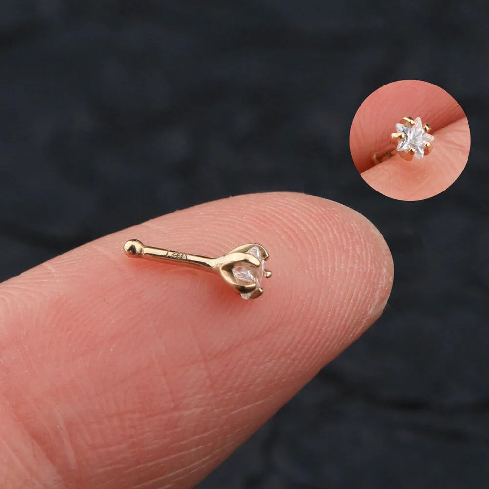 14K Gold 20G Tiny Star CZ Nose Stud