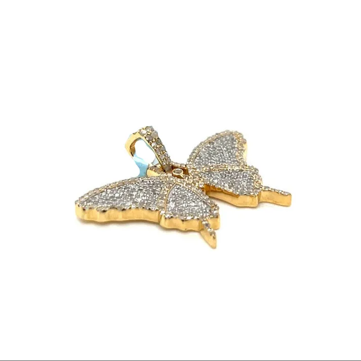 14k Gold Butterfly 0.95" Pendant Natural 1.26ct Diamonds - PD00190A