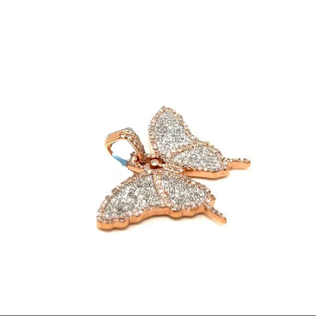 14k Gold Butterfly 0.95" Pendant Natural 1.26ct Diamonds - PD00190A