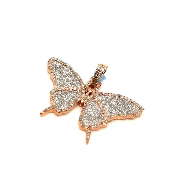 14k Gold Butterfly 0.95" Pendant Natural 1.26ct Diamonds - PD00190A