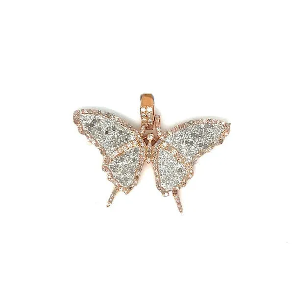 14k Gold Butterfly 0.95" Pendant Natural 1.26ct Diamonds - PD00190A