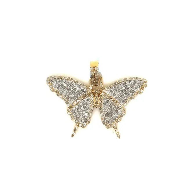 14k Gold Butterfly 0.95" Pendant Natural 1.26ct Diamonds - PD00190A