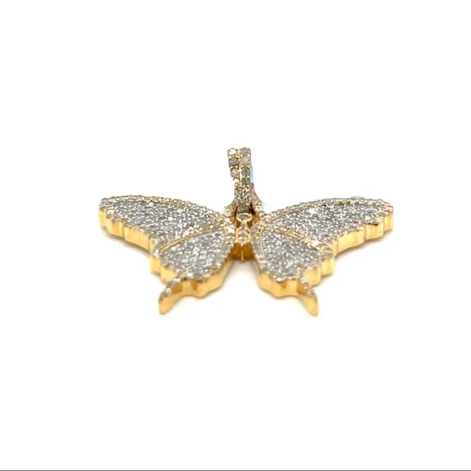 14k Gold Butterfly 0.95" Pendant Natural 1.26ct Diamonds - PD00190A