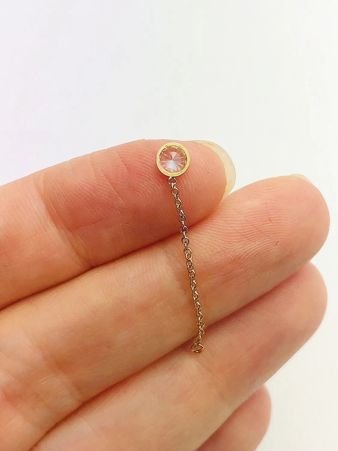 14K Gold Fill 4.0mm White 3A CZ 1" Cable Chain Drop, 4040CD1M4