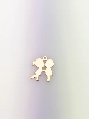 14K Gold Fill Kissing Boy & Girl Silhouettes Charm w/ Ring, 11.5x13.8mm, Made in USA - 673