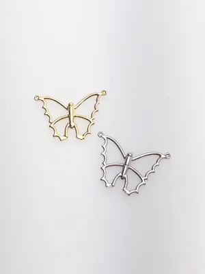 14K Solid Gold Butterfly Charm w/two Rings, 20.7x14.3mm, Made in USA (L-152)