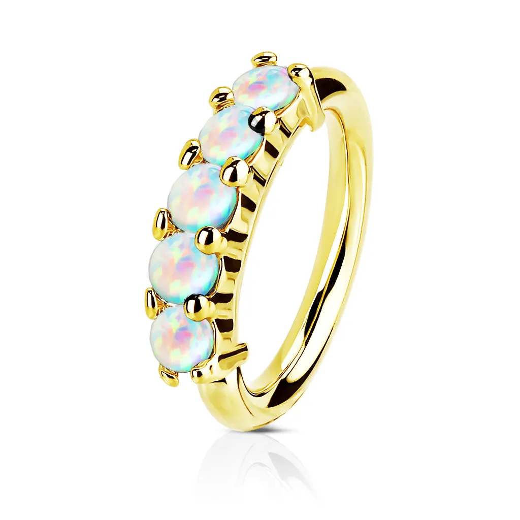 14K Solid Gold Five Opal Hoop Nose Rings for Nose Ear Cartilage