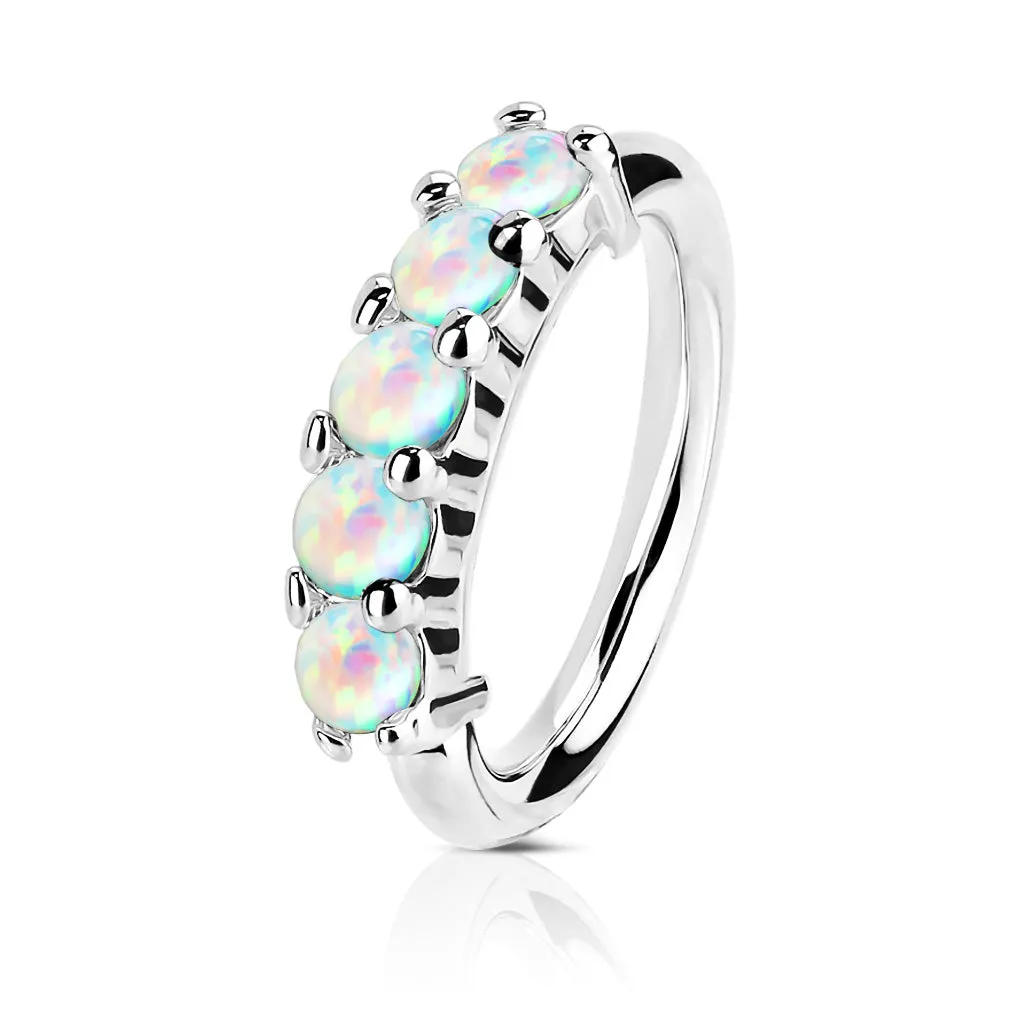 14K Solid Gold Five Opal Hoop Nose Rings for Nose Ear Cartilage