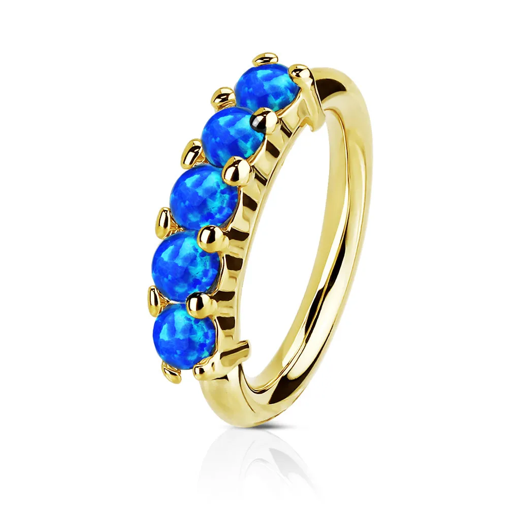 14K Solid Gold Five Opal Hoop Nose Rings for Nose Ear Cartilage